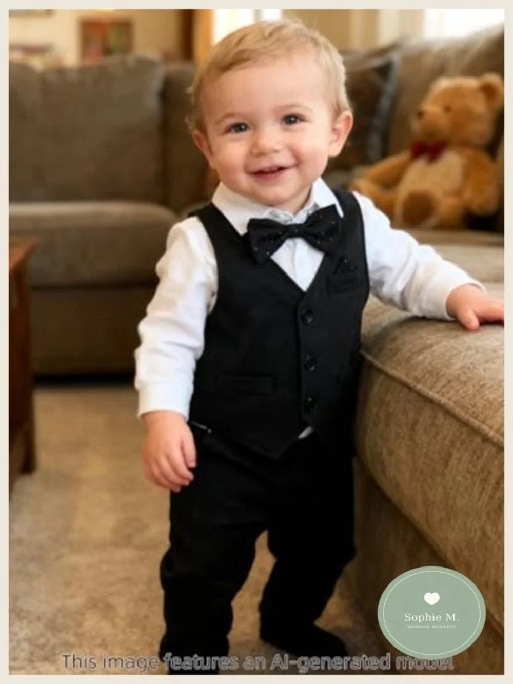 Baby Boy Tuxedo 3PC Suit Set Cotton Blend Formal Outfit Shirt Pants Vest Bowtie